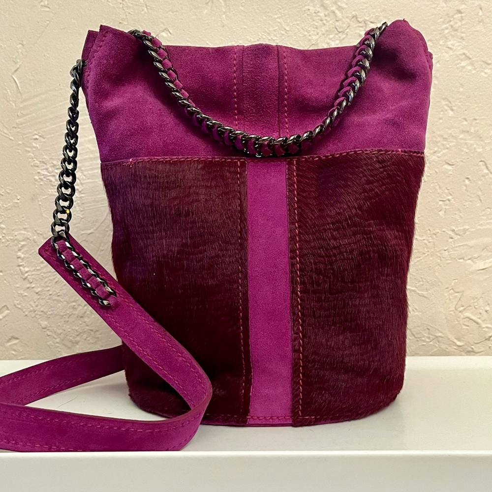 Ramy Brook Suede Fuschia Blake Bucket Bag